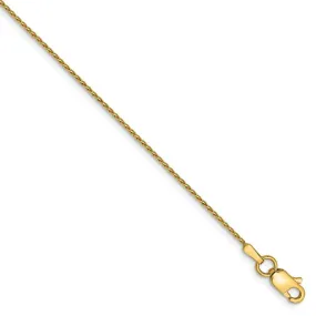 0.8mm, 14K Yellow Gold, Diamond Cut, Round Wheat Chain Anklet - 9 inch