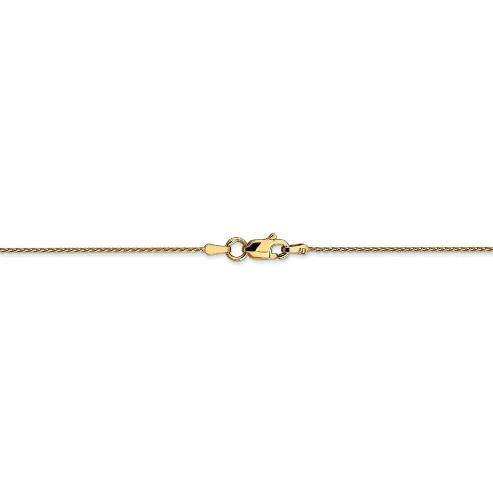 0.8mm, 14K Yellow Gold, Diamond Cut, Round Wheat Chain Anklet - 9 inch