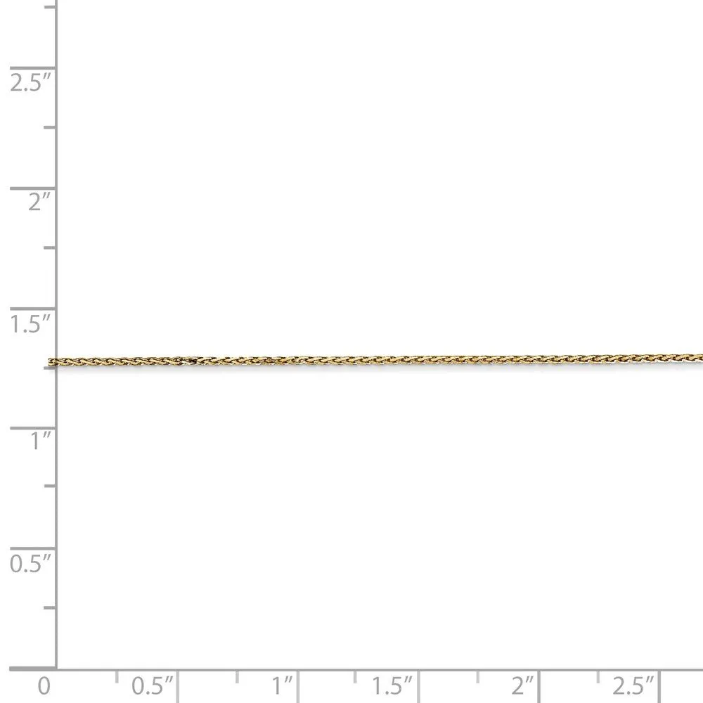 0.8mm, 14K Yellow Gold, Diamond Cut, Round Wheat Chain Anklet - 9 inch