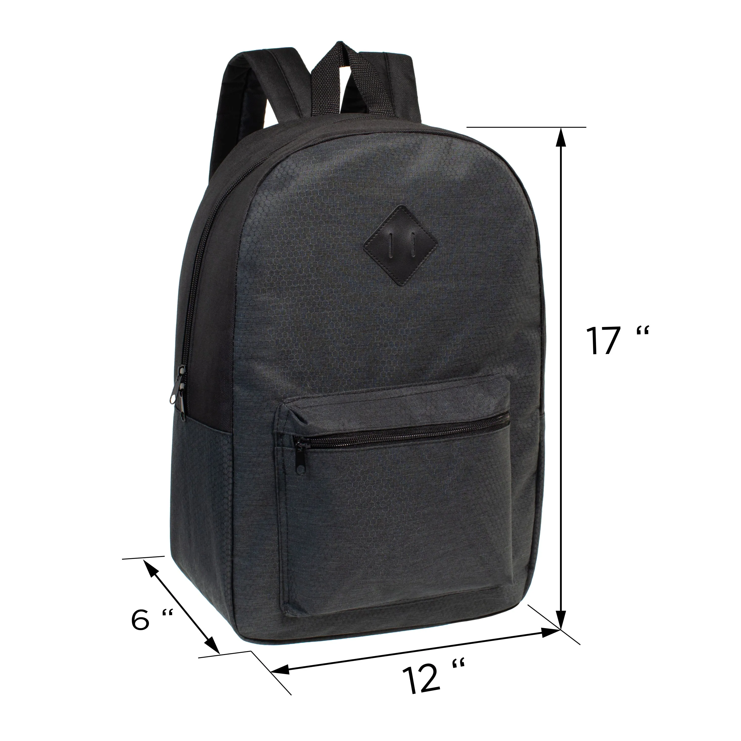 12 Wholesale Diamond Patch Backpacks in 4 Colors & 12 Bulk School Supply Kits of Your Choice