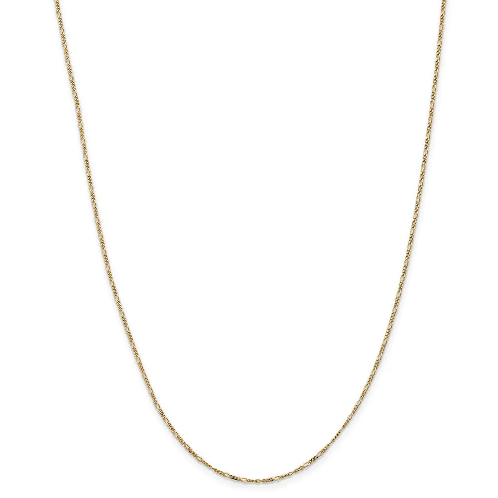 1.25mm, 14k Yellow Gold, Flat Figaro Chain Necklace