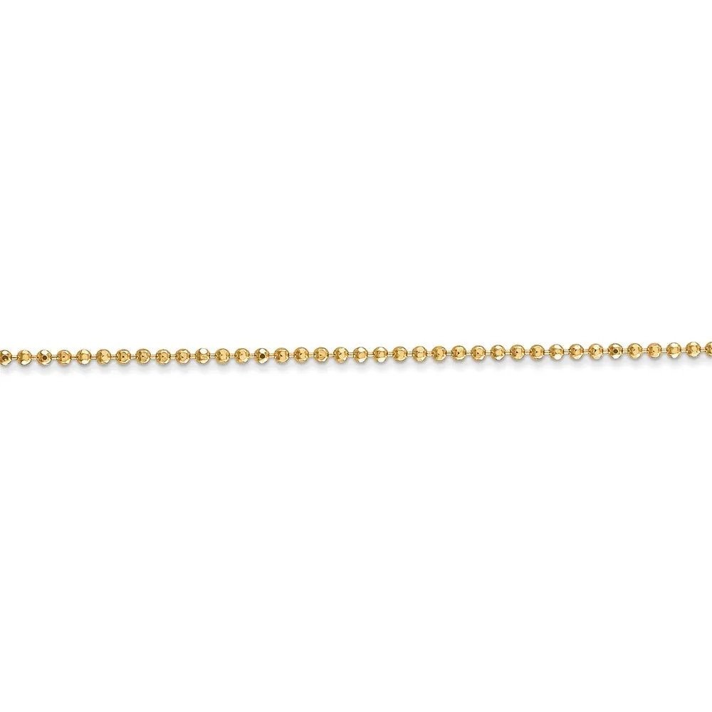 1.2mm, 14k Yellow Gold, Diamond Cut Hollow Ball Chain Anklet