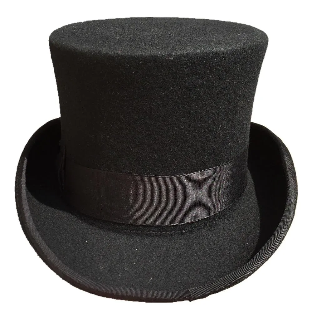 13.5cm Black Wool Felt Sherlock Steampunk Cylinder Hat with Low Short Top