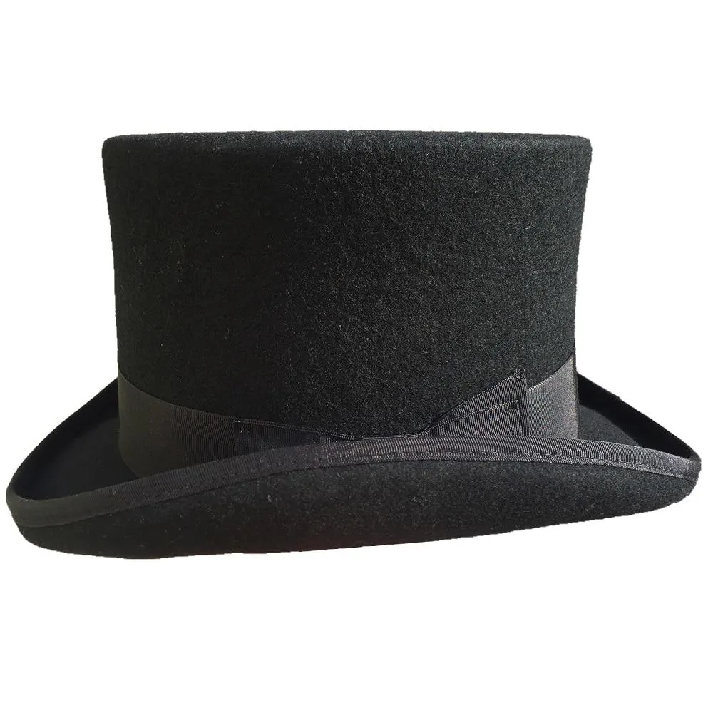 13.5cm Black Wool Felt Sherlock Steampunk Cylinder Hat with Low Short Top