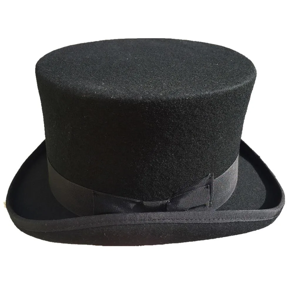 13.5cm Black Wool Felt Sherlock Steampunk Cylinder Hat with Low Short Top