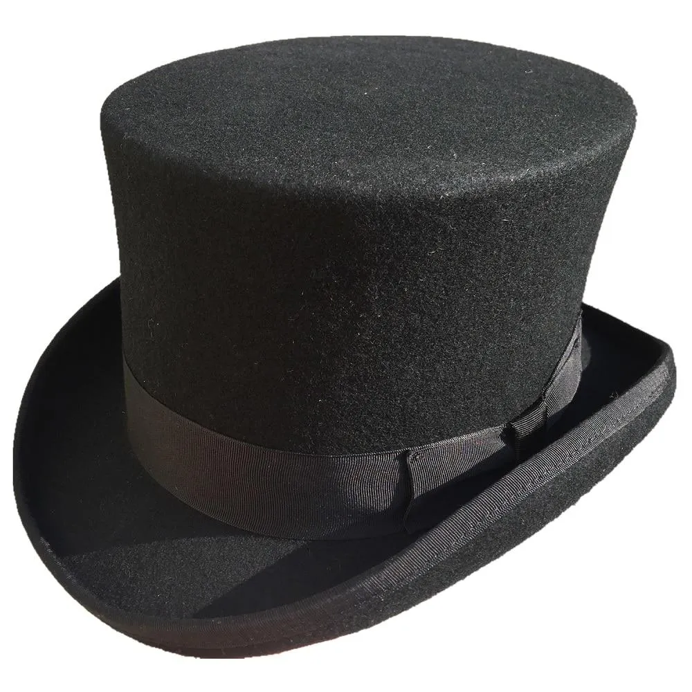 13.5cm Black Wool Felt Sherlock Steampunk Cylinder Hat with Low Short Top