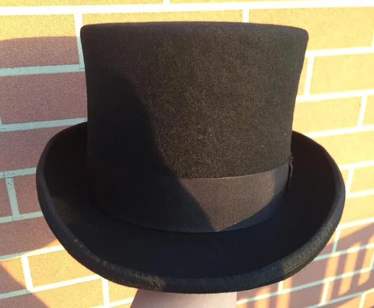 13.5cm Black Wool Felt Sherlock Steampunk Cylinder Hat with Low Short Top