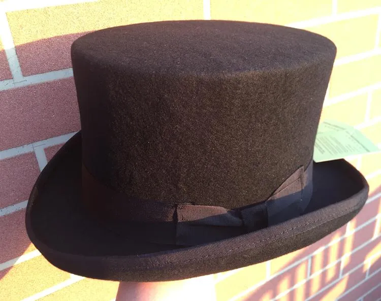 13.5cm Black Wool Felt Sherlock Steampunk Cylinder Hat with Low Short Top