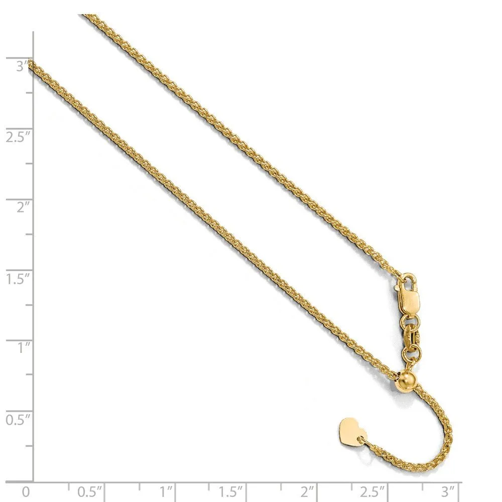 1.35mm 10k Yellow Gold Adjustable Hollow Wheat Chain Necklace