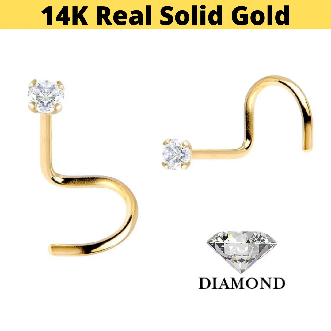 14K Gold Prong Set Diamond Nose Screw