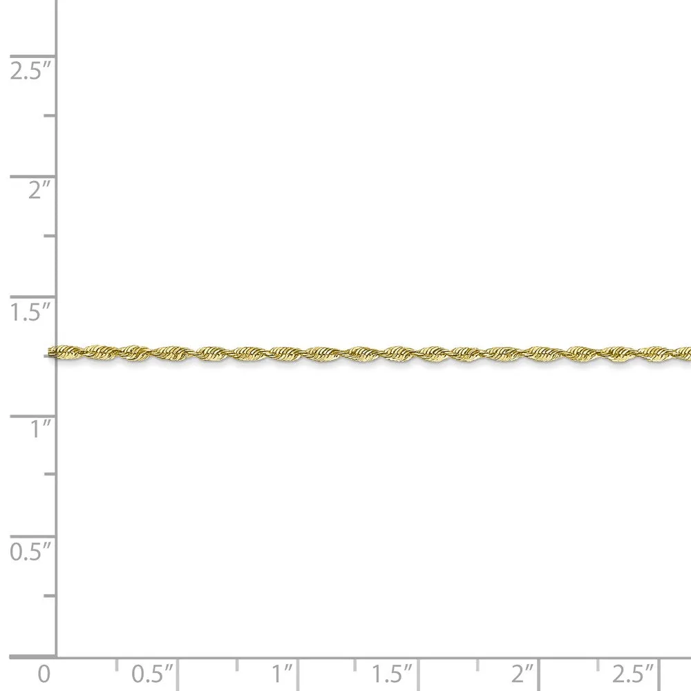 1.5mm, 10k Yellow Gold Lightweight D/C Rope Chain Anklet