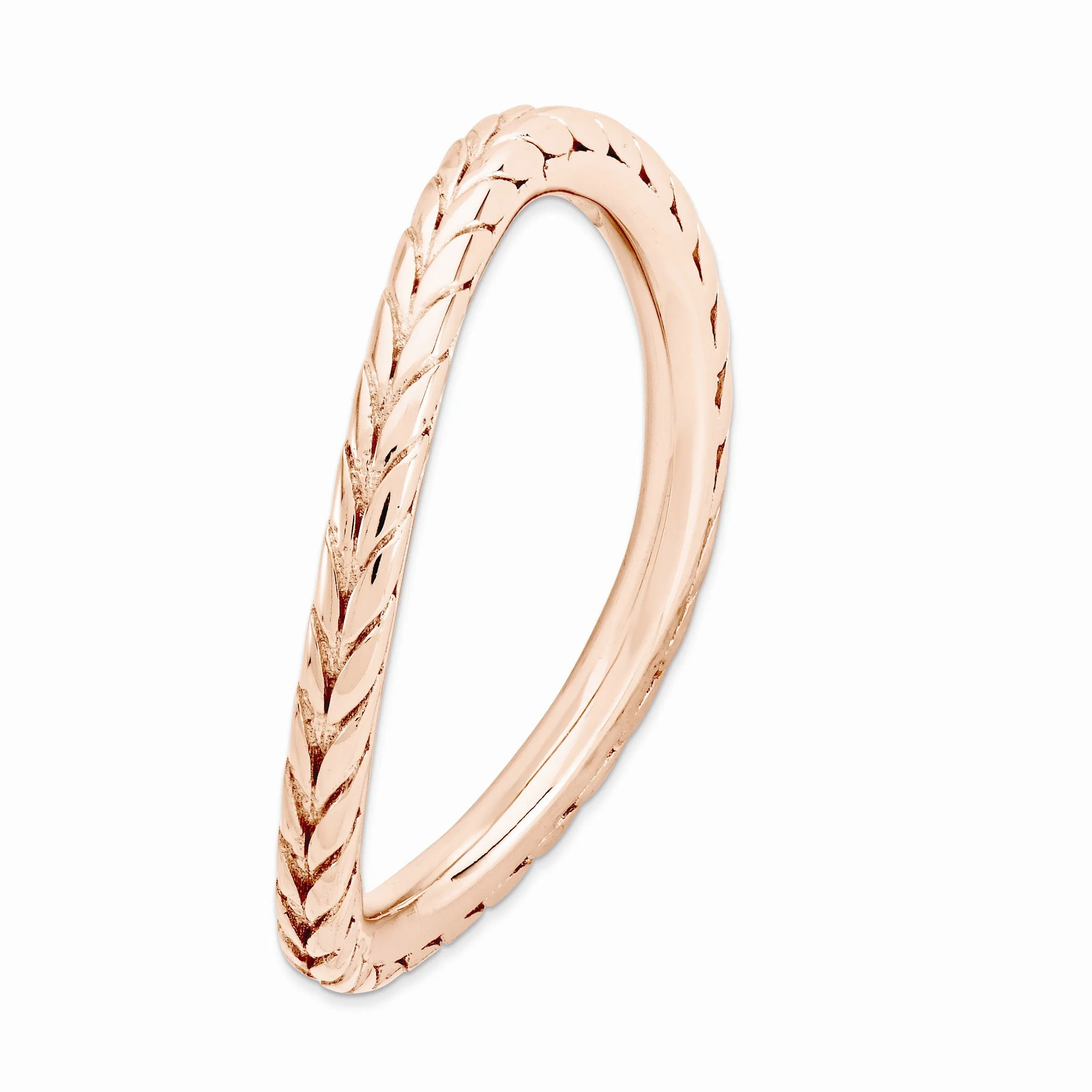 1.5mm Stackable 14K Rose Gold Plated Silver Curved Wheat Band