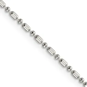 1.5mm Sterling Silver Solid Fancy Beaded Chain Anklet