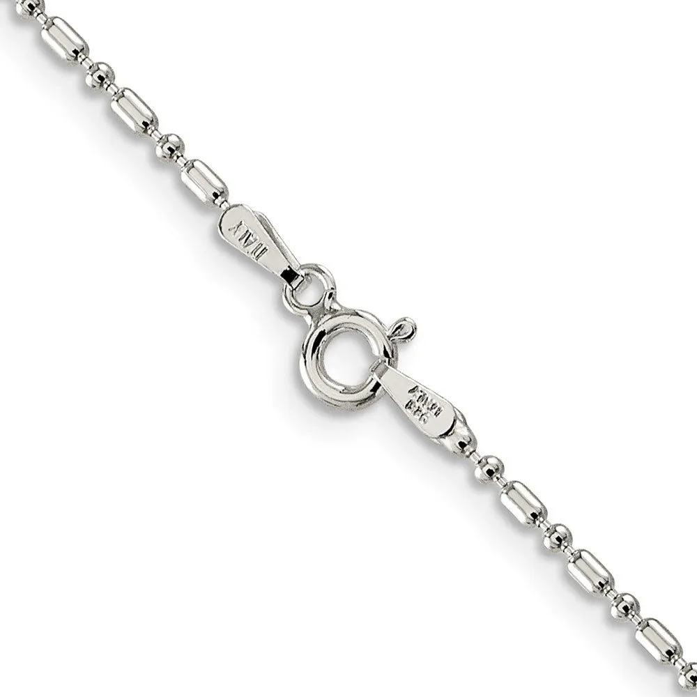 1.5mm Sterling Silver Solid Fancy Beaded Chain Anklet