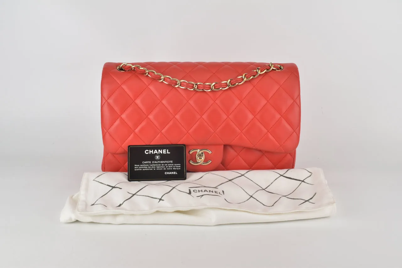 17C Red Quilted Lambskin Classic Jumbo Double Flap LGHW