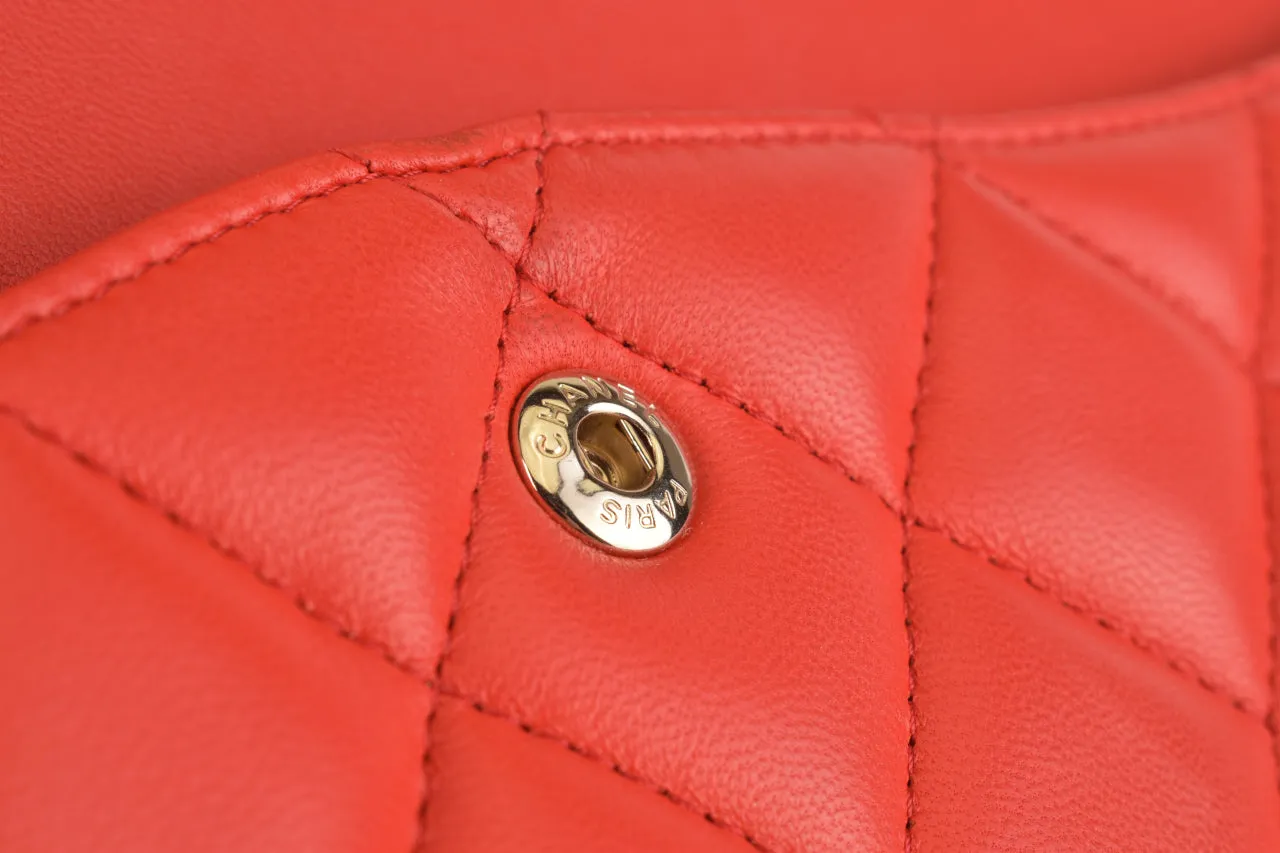 17C Red Quilted Lambskin Classic Jumbo Double Flap LGHW