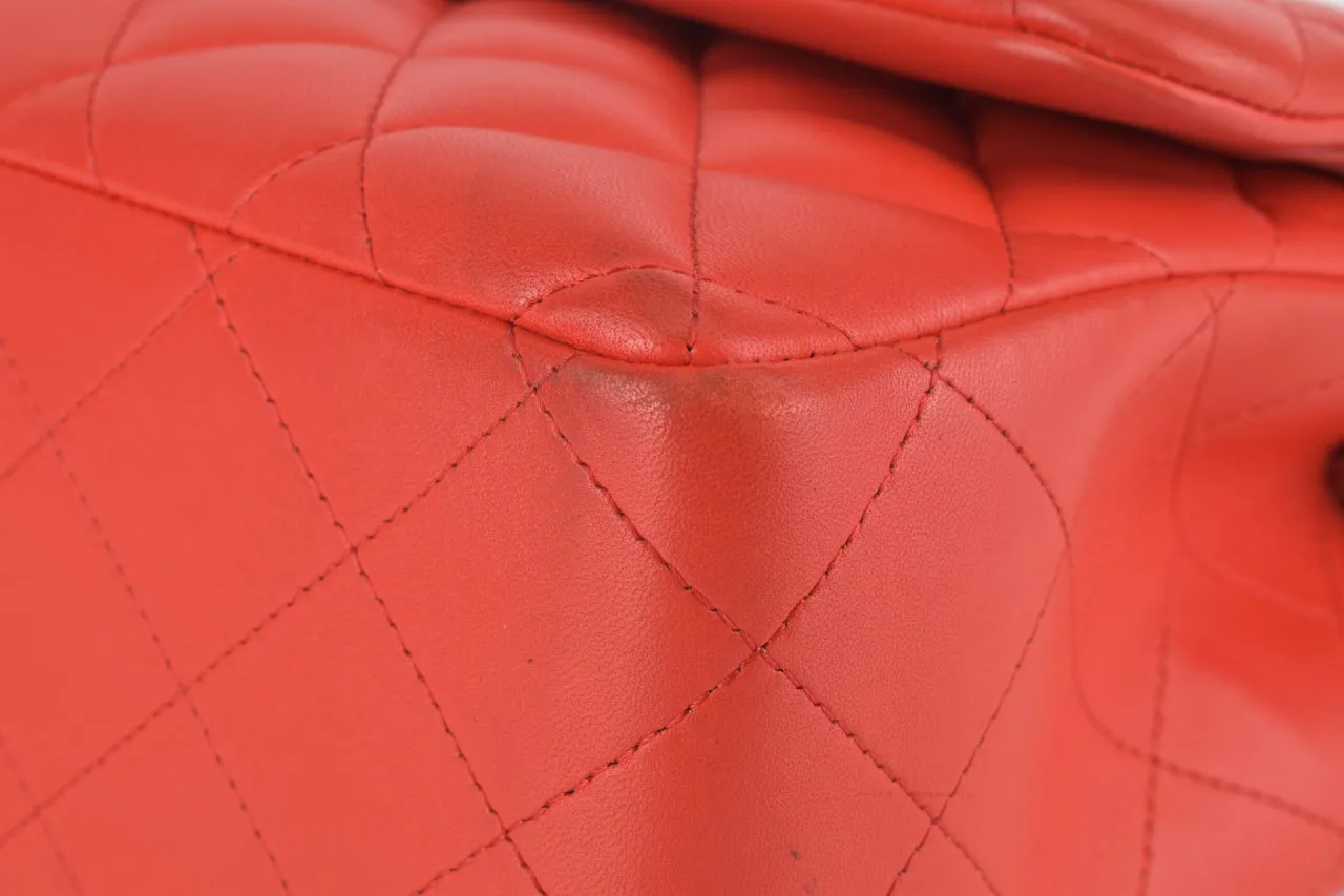 17C Red Quilted Lambskin Classic Jumbo Double Flap LGHW