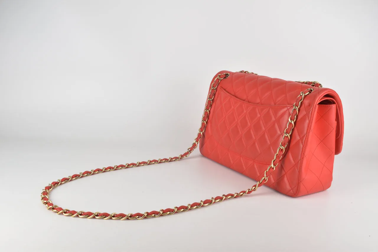 17C Red Quilted Lambskin Classic Jumbo Double Flap LGHW