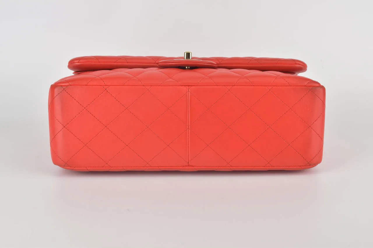 17C Red Quilted Lambskin Classic Jumbo Double Flap LGHW