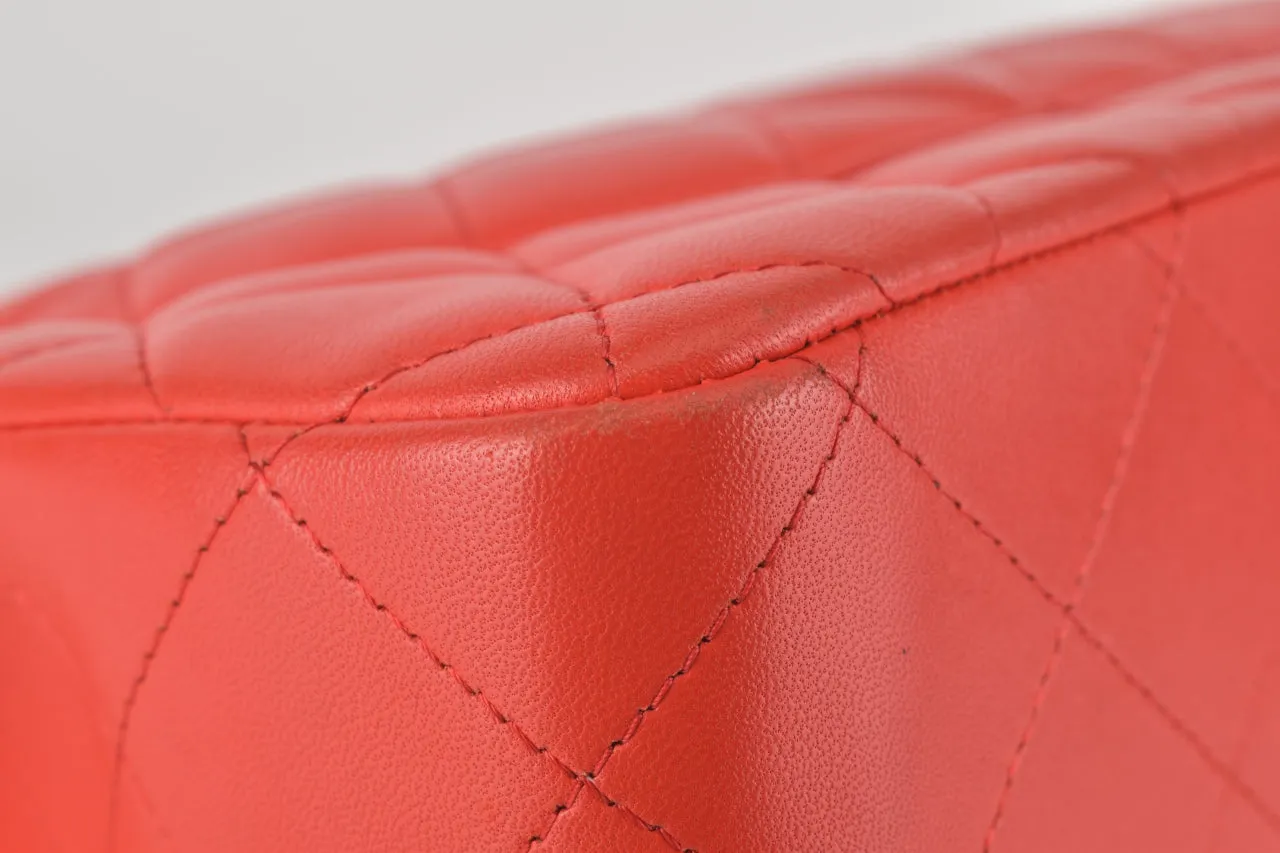 17C Red Quilted Lambskin Classic Jumbo Double Flap LGHW