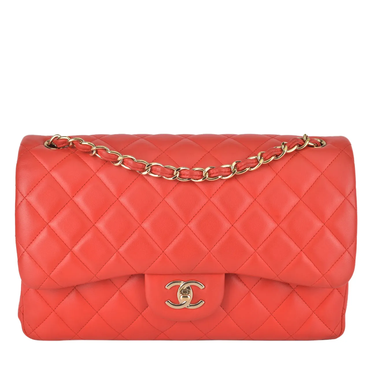 17C Red Quilted Lambskin Classic Jumbo Double Flap LGHW