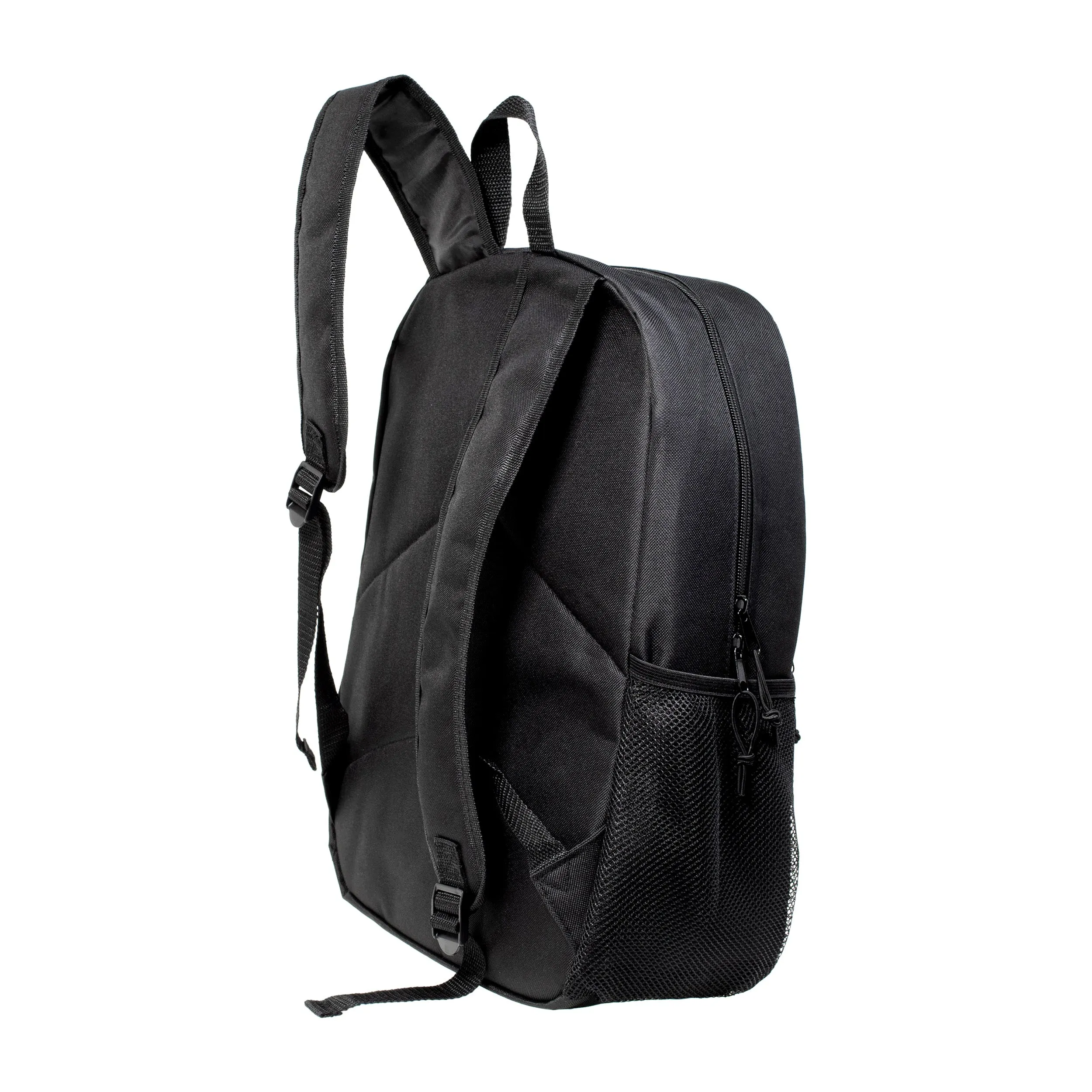 17" Wholesale Backpack in Black with Designer Inspired Patch - Bulk Case of 24