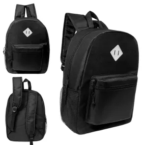 17" Wholesale Backpack in Black with Designer Inspired Patch - Bulk Case of 24