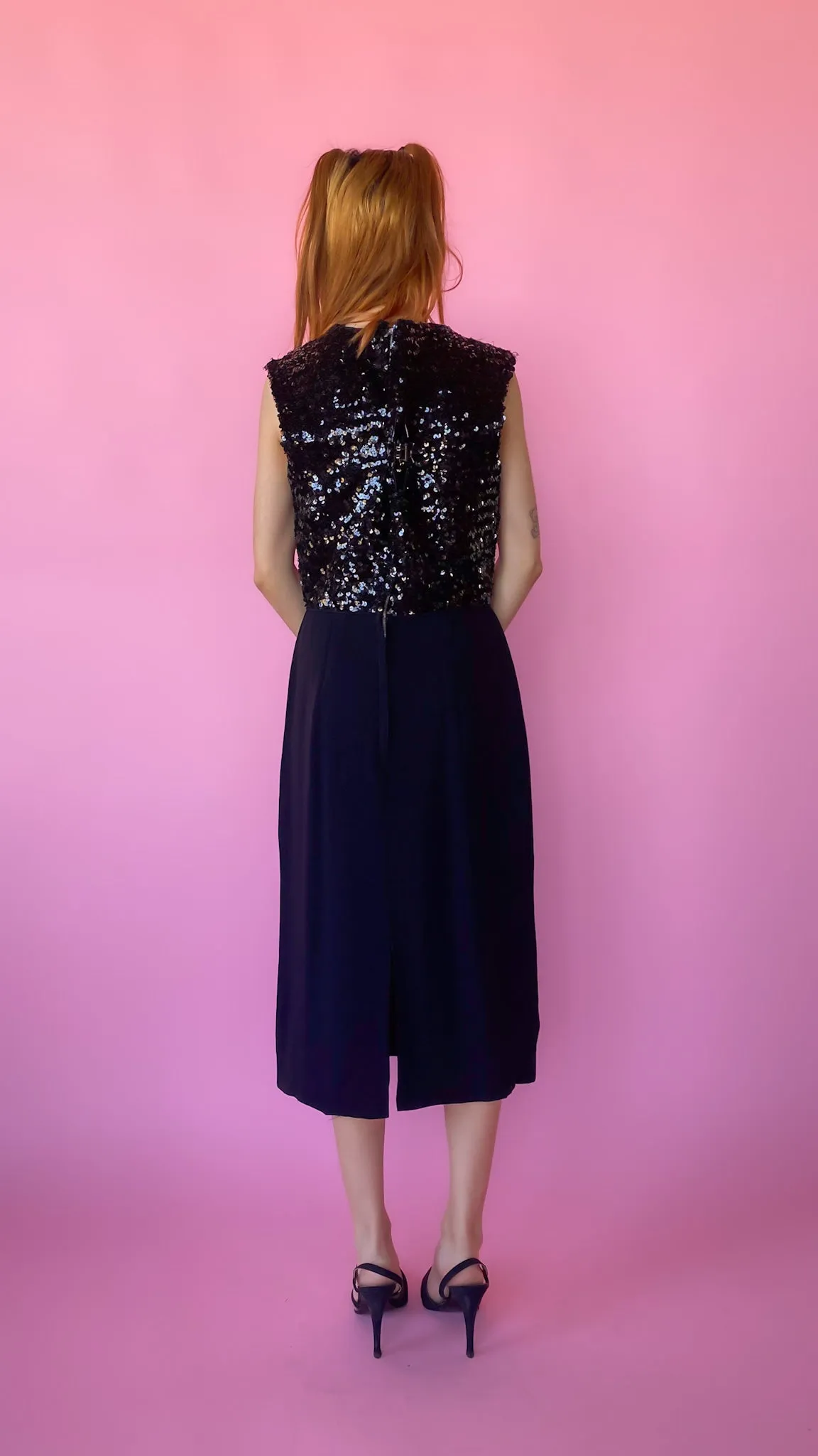 1960s Black Sequin Cocktail Dress, sz. S