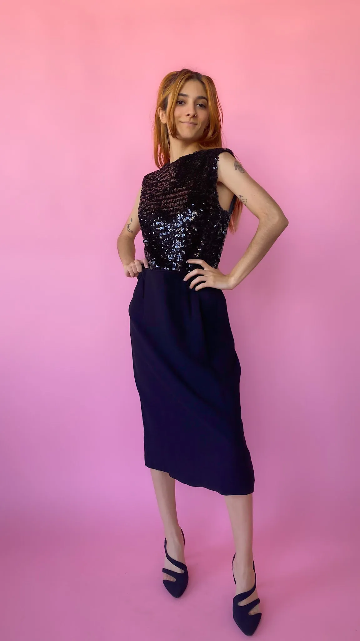 1960s Black Sequin Cocktail Dress, sz. S