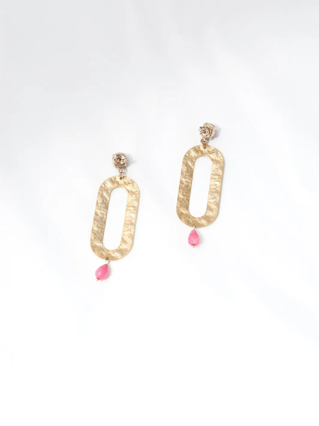 1980s Enrico Coveri golden earrings with pink hard stone