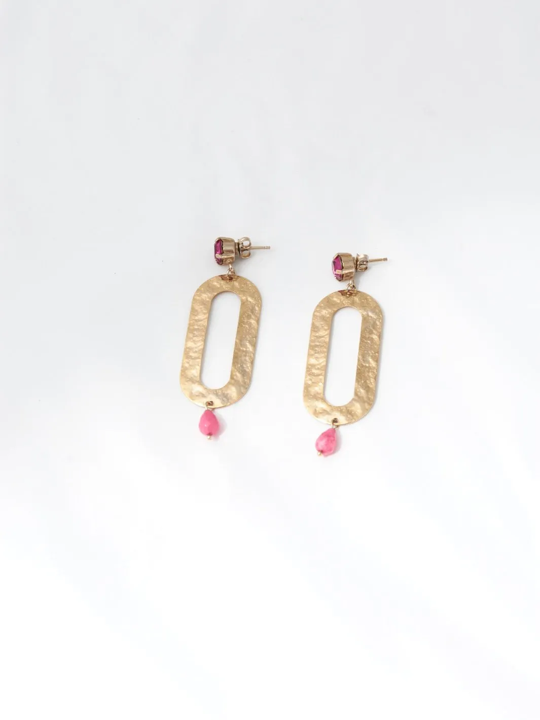 1980s Enrico Coveri golden earrings with pink hard stone