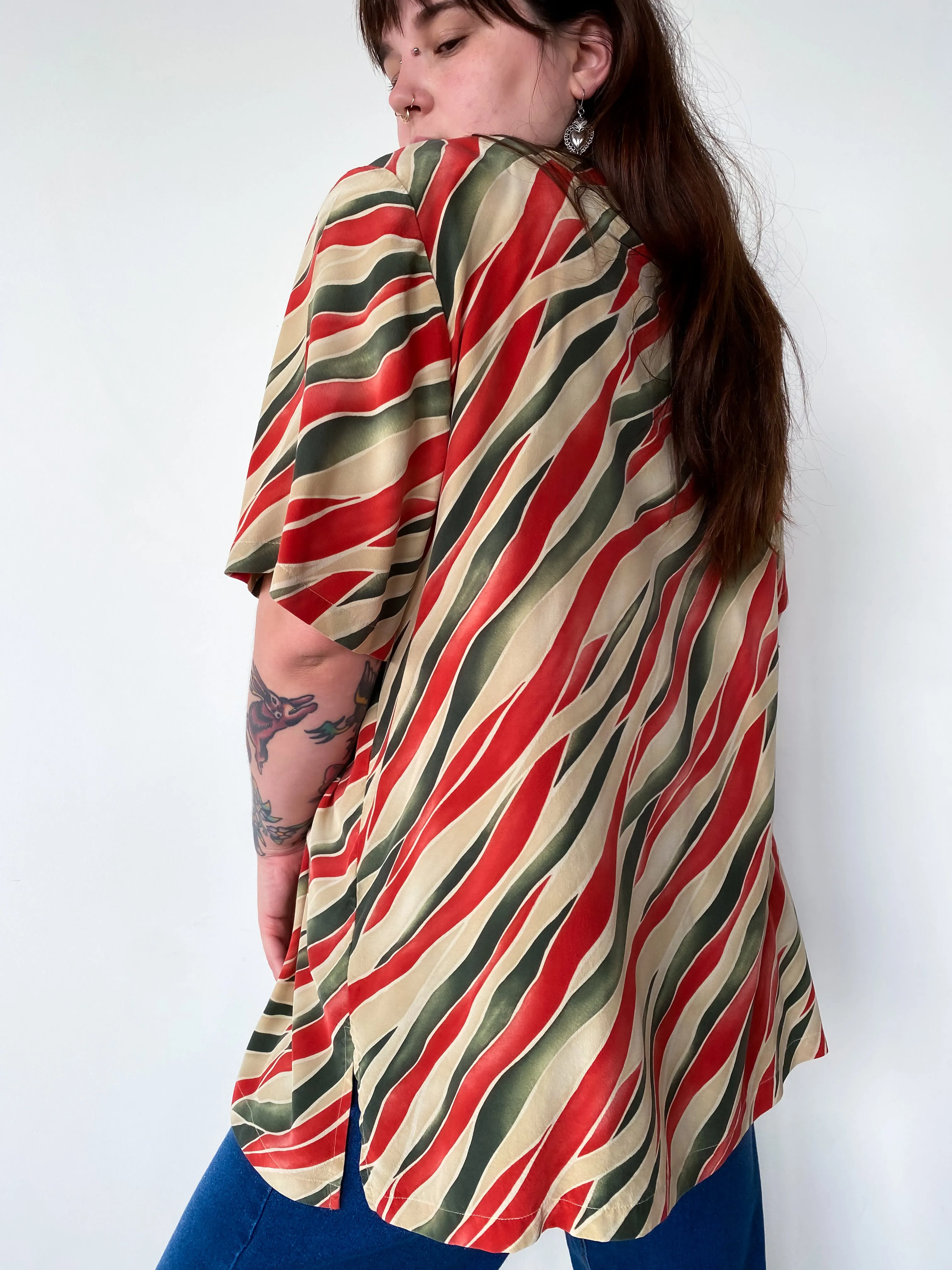 1990s Pink and Green Zebra Striped Button Down, sz. 4X