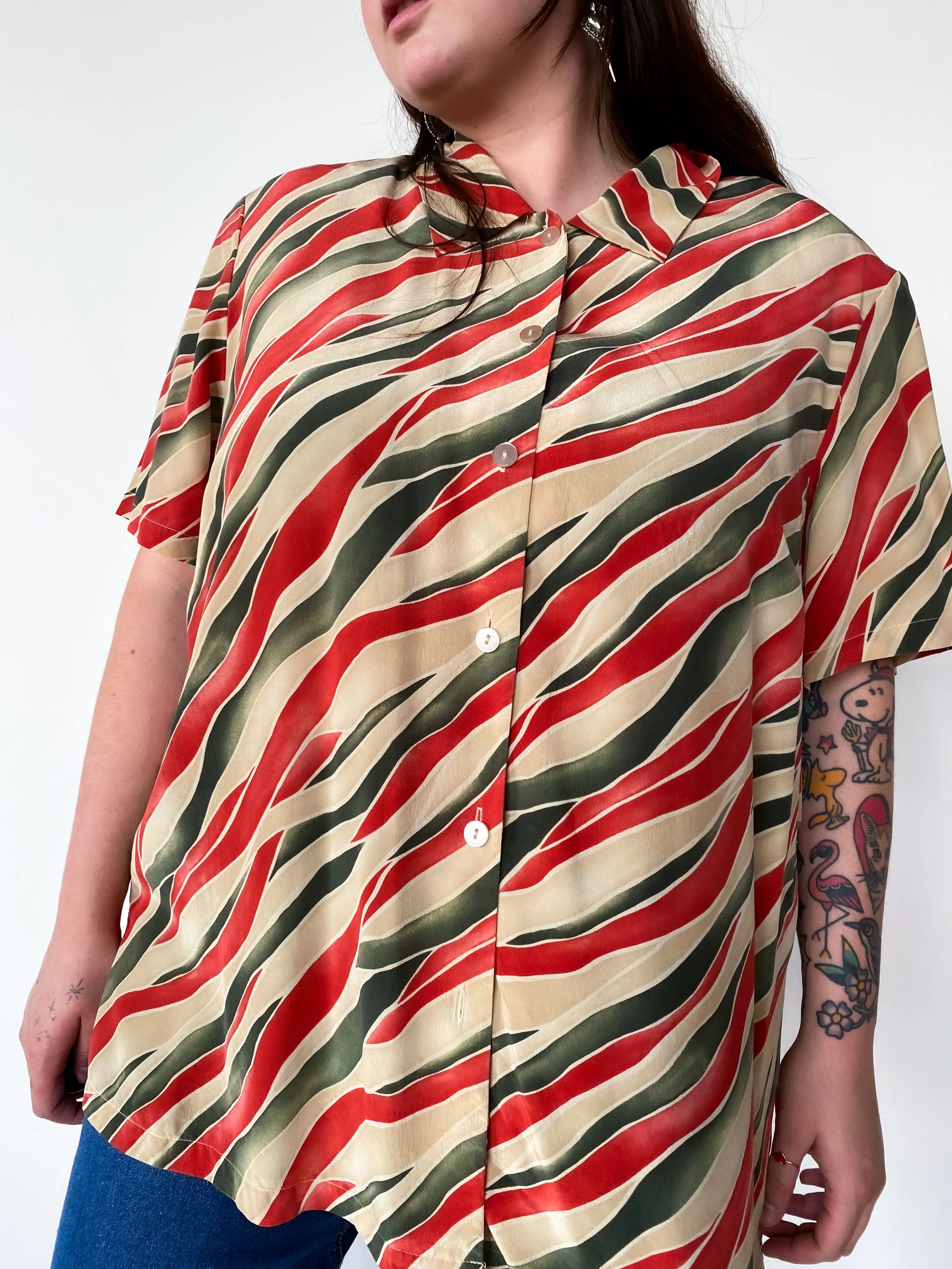 1990s Pink and Green Zebra Striped Button Down, sz. 4X