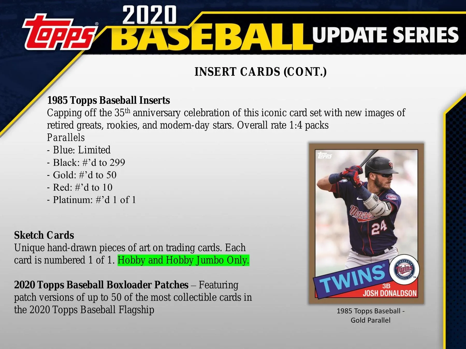 2020 Topps Update Series Baseball Hobby Jumbo Box 10 Packs Per Box, 46 Cards Per Pack