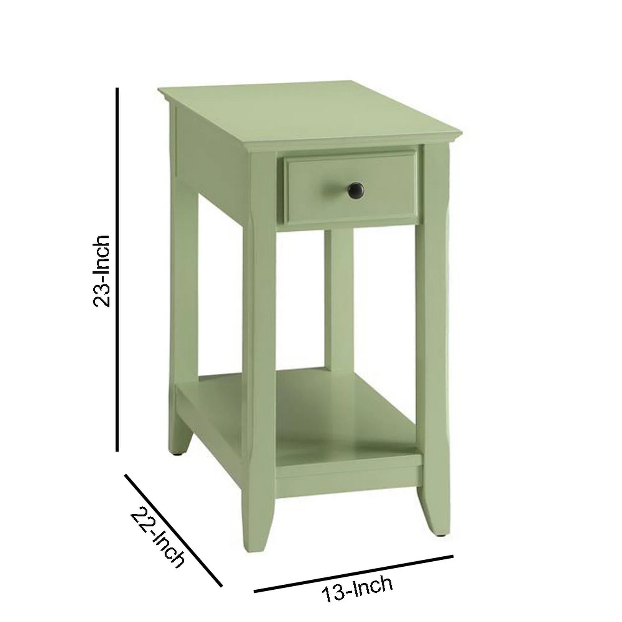 23" Rectangular Wooden Side Table With 1 Drawer, Green  By Benzara