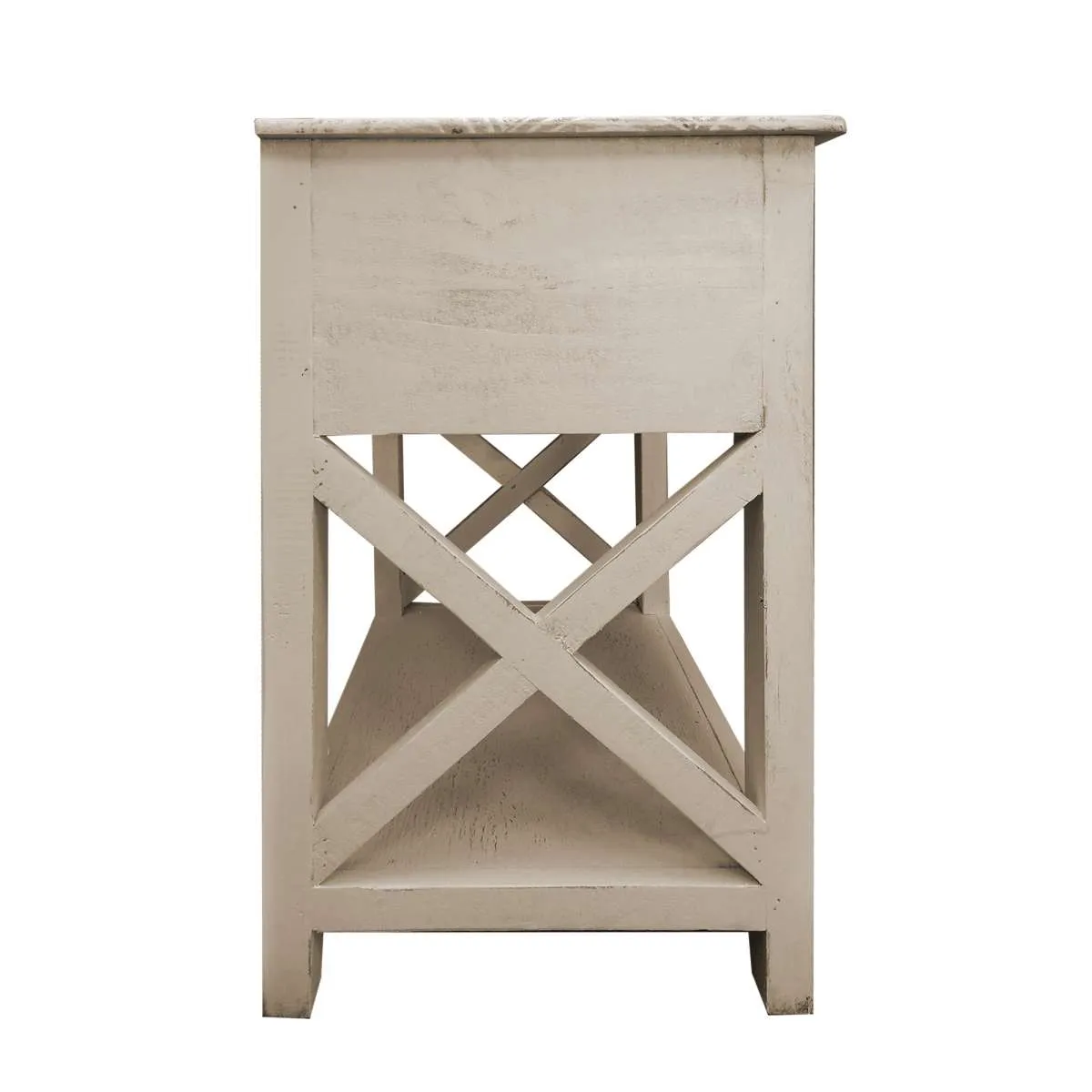 24 Inch Wooden 1 Drawer Sideend Table With Cross Sides And Open Bottom Shelf, White By Benzara