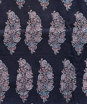 2.5m Black blue ajrakh print handspun handwoven cotton kurta fabric