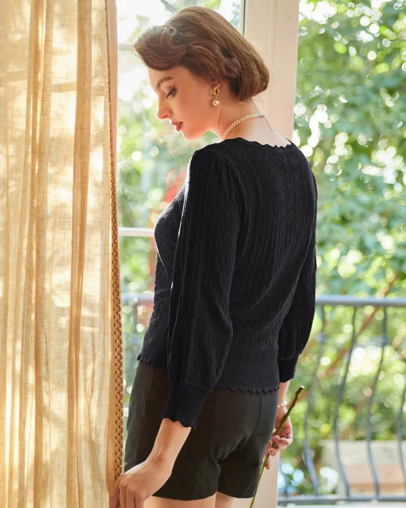 3/4 Sleeve Cardigan V Neck Button Down Sweaters Ribbed Knit Cardigan