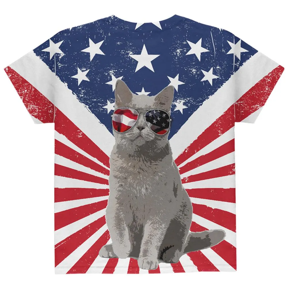 4th Of July Meowica America Patriot Cat All Over Youth T Shirt