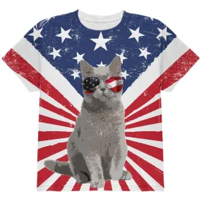 4th Of July Meowica America Patriot Cat All Over Youth T Shirt