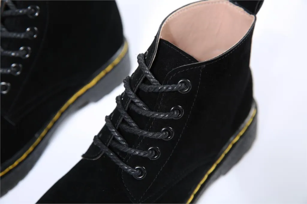 6 Colors Classic Genuine Leather Women's Winter Lace-up Flat Boots