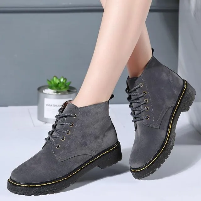 6 Colors Classic Genuine Leather Women's Winter Lace-up Flat Boots