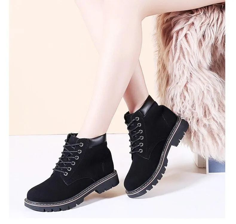 6 Colors Classic Genuine Leather Women's Winter Lace-up Flat Boots