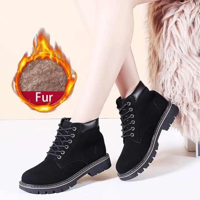 6 Colors Classic Genuine Leather Women's Winter Lace-up Flat Boots