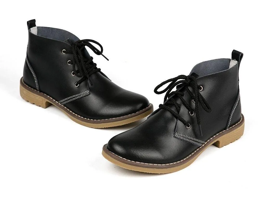 6 Colors Classic Genuine Leather Women's Winter Lace-up Flat Boots