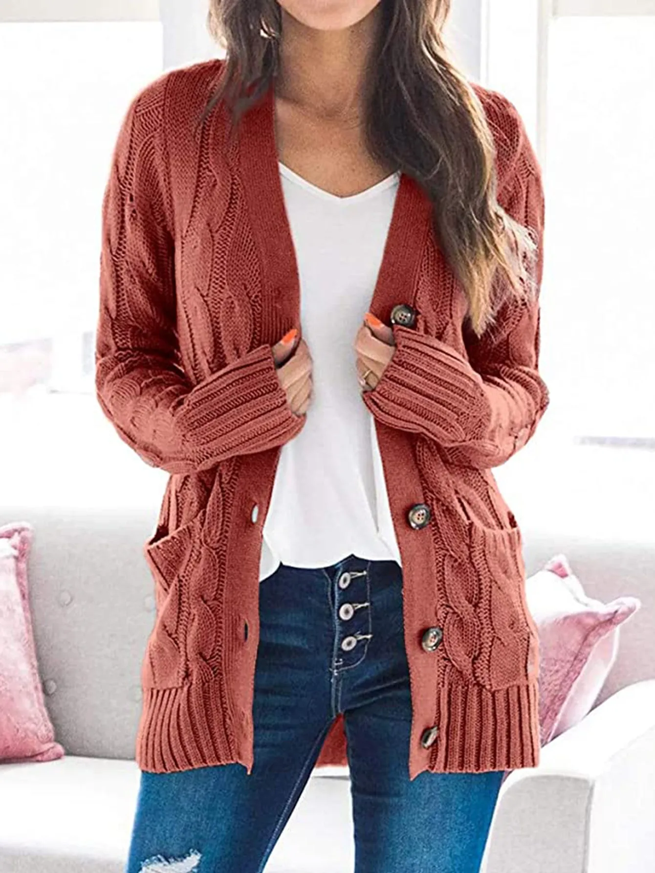 7 Cable-Knit Button Down Cardigan Sweaters