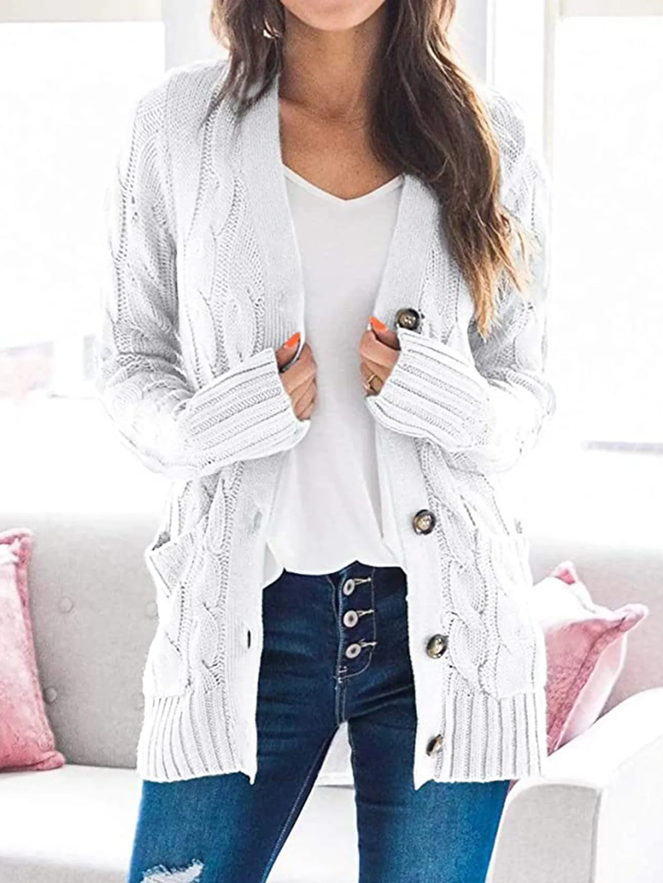 7 Cable-Knit Button Down Cardigan Sweaters