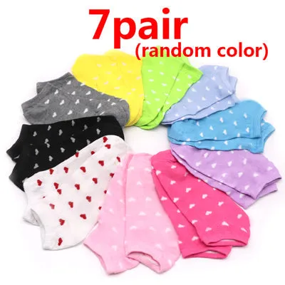 7Pair Women's Casual White Black Solid Color Short Low Cut Ankle Socks