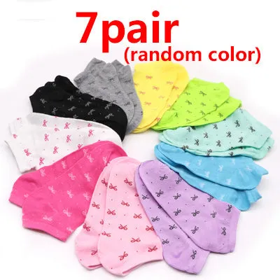 7Pair Women's Casual White Black Solid Color Short Low Cut Ankle Socks