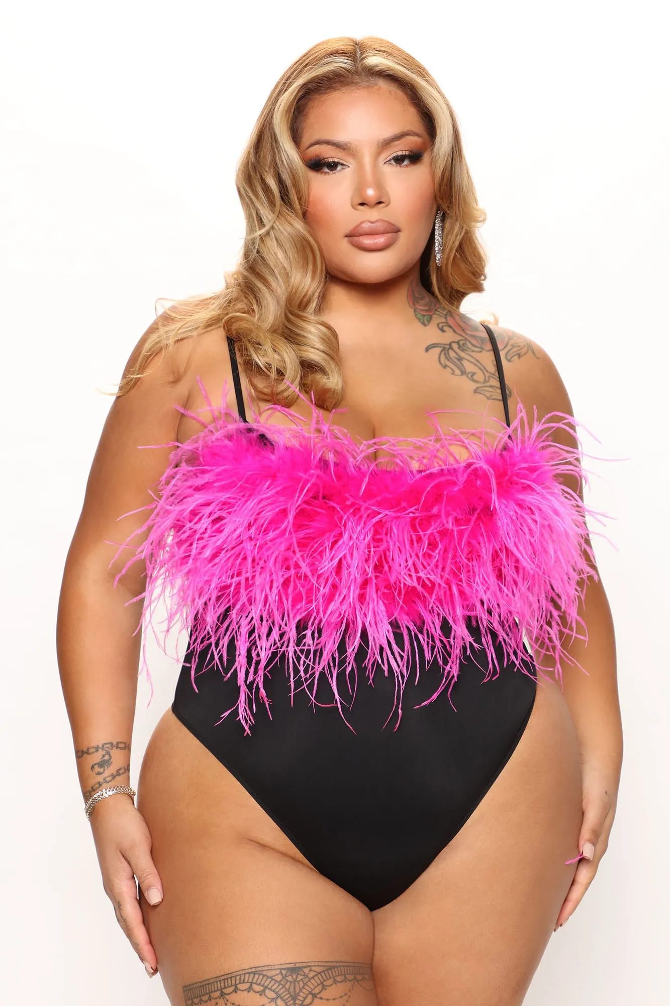 A Little Rendezvous Feather Bodysuit - Pink/combo